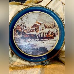Vintage 10" Collectible Currier & Ives American Homestead Winter Cookie Tin